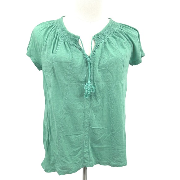 Vtg Lauren Ralph Lauren Wms Peasant Top Sz M Seafoam Green Short Sleeve Boho - Picture 1 of 5